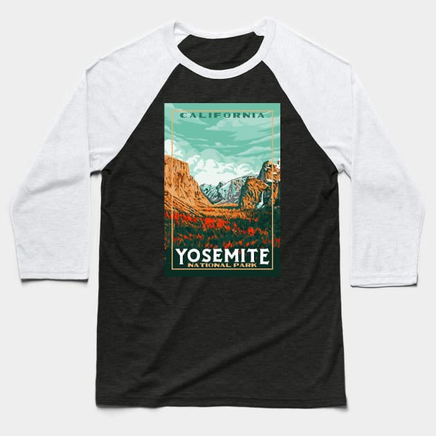 Yosemite National Park - Yosemite Valley Vintage California WPA Style Poster Art Baseball T-Shirt by GIANTSTEPDESIGN